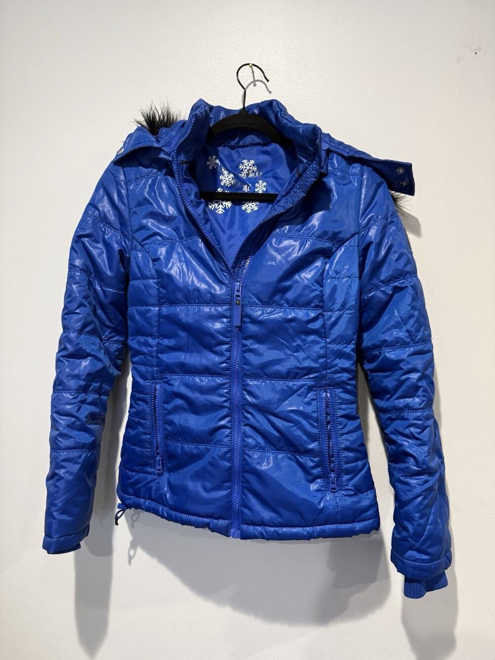 Aeropostale XS Lightweight Puffer Jacket Removable Faux Fur Hood Quilted Y2K